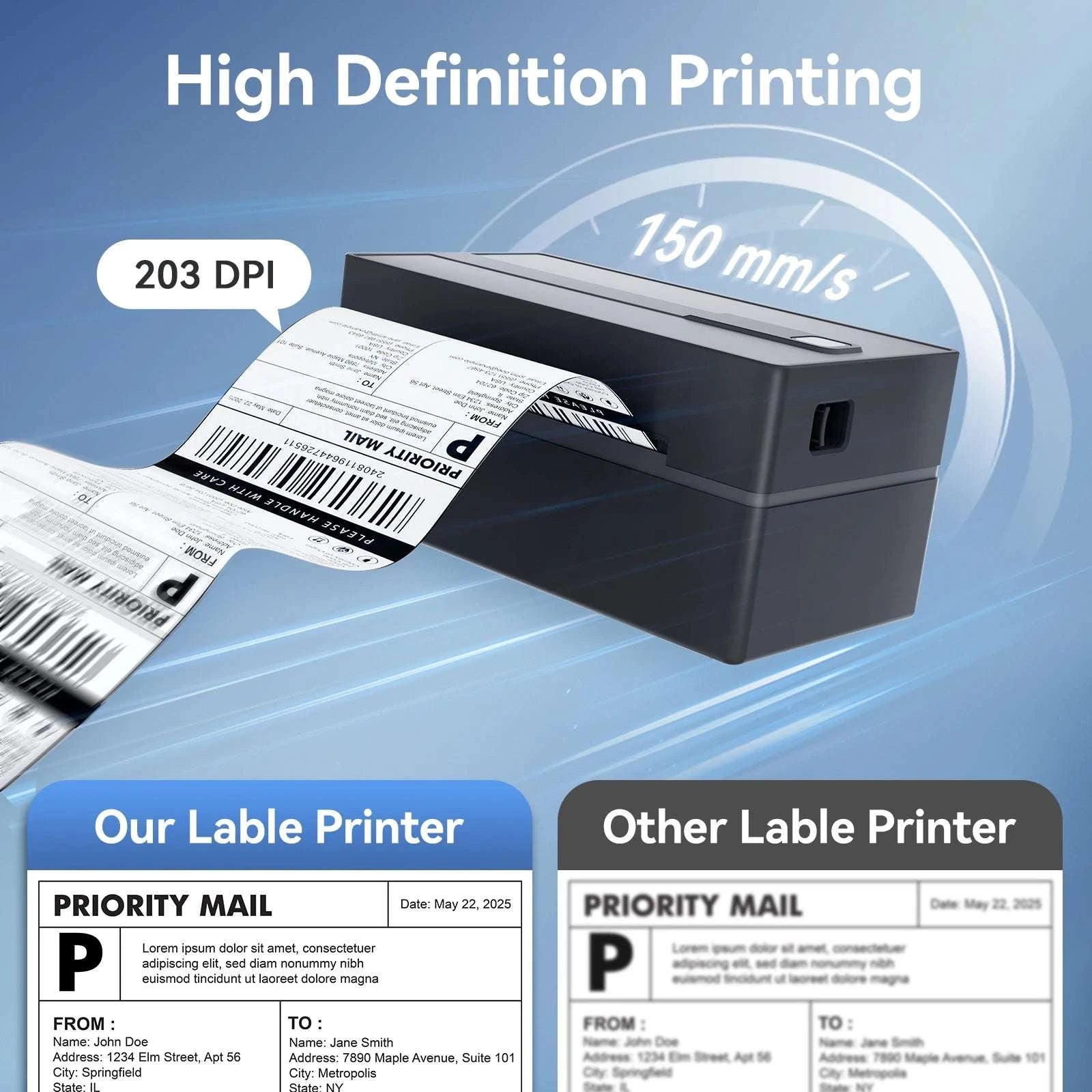 4x6 Thermal Label Printer No Ink Bluetooth USB 203 DPI Fast Print-Black color / United States