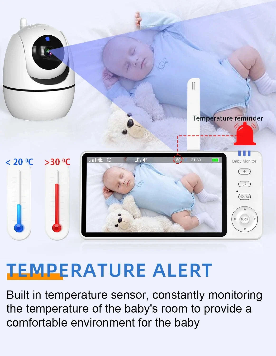 5.0 Inch Video Baby Monitor With Pan Tilt Camera Wireless Two Way Audio Night Vision Security Babysitter VOX Wake Up USB Charge-ABM501-USB