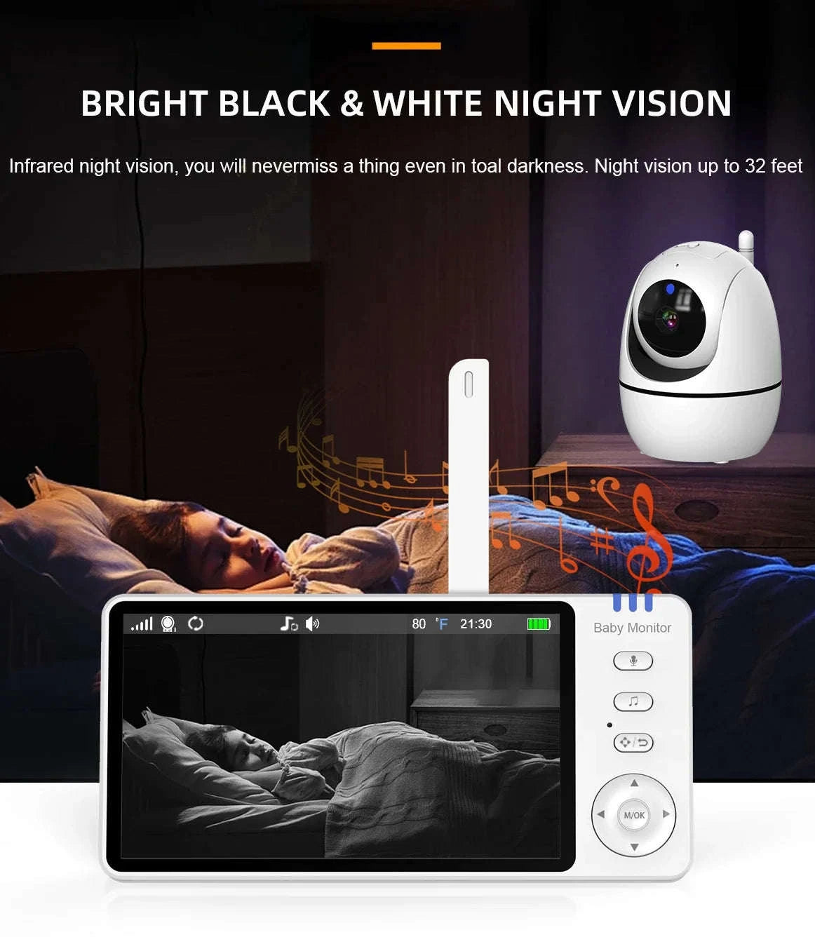 5.0 Inch Video Baby Monitor With Pan Tilt Camera Wireless Two Way Audio Night Vision Security Babysitter VOX Wake Up USB Charge-ABM501-USB