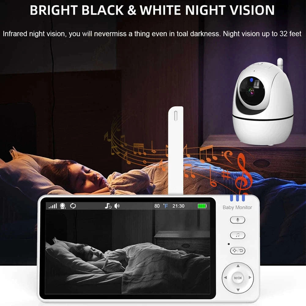 5.0 Inch Video Baby Monitor With Pan Tilt Camera Wireless Two Way Audio Night Vision Security Babysitter VOX Wake Up USB Charge-ABM501-USB