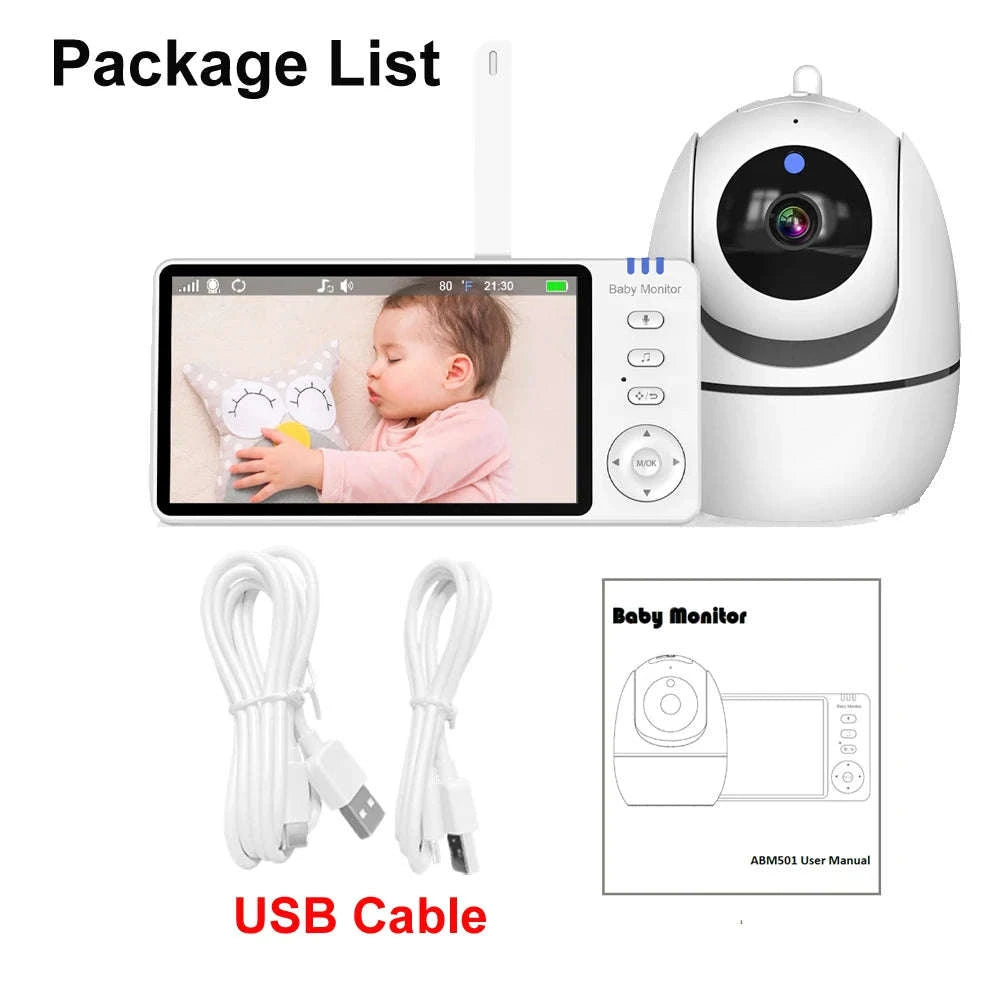 5.0 Inch Video Baby Monitor With Pan Tilt Camera Wireless Two Way Audio Night Vision Security Babysitter VOX Wake Up USB Charge-ABM501-USB