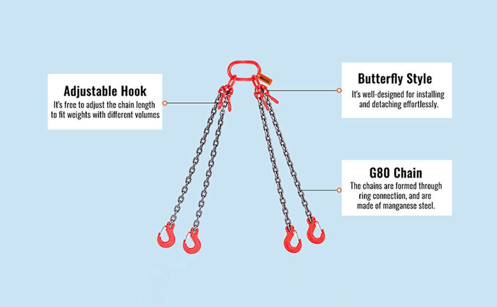 5/16" x 5 Ft G80 Chain Sling with Hooks – 11,000 lb Load-5ft / United States