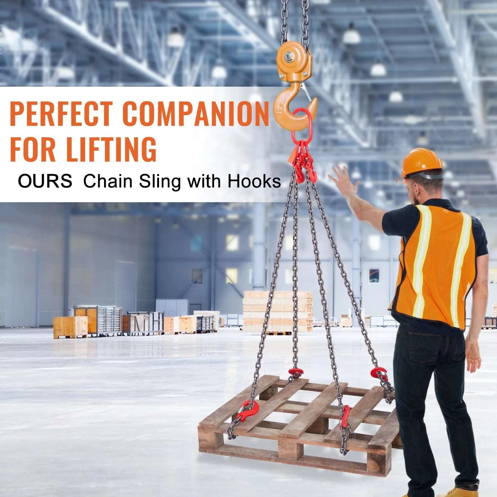 5/16" x 5 Ft G80 Chain Sling with Hooks – 11,000 lb Load-5ft / United States