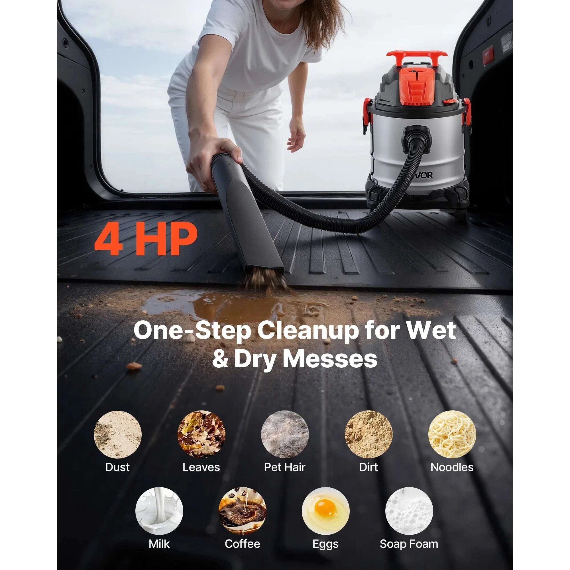 5.8 Gallon Wet Dry Shop Vacuum with Self-Cleaning Filter, 4 HP-United States / Orange Black Silver
