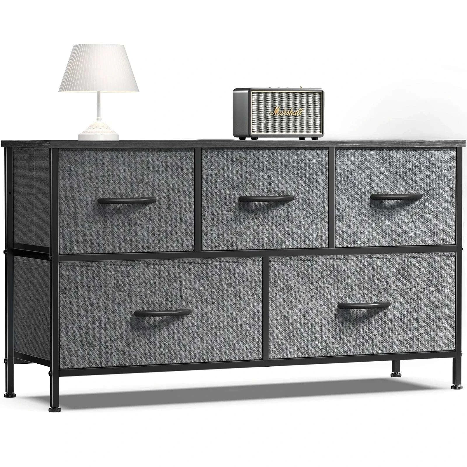5-Drawer Fabric Dresser with Metal Frame Storage Cabinet-Ivory / GERMANY