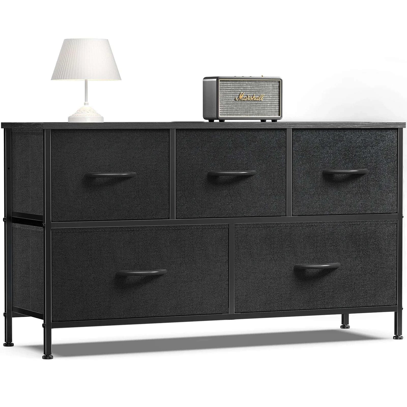 5-Drawer Fabric Dresser with Metal Frame Storage Cabinet-Ivory / GERMANY