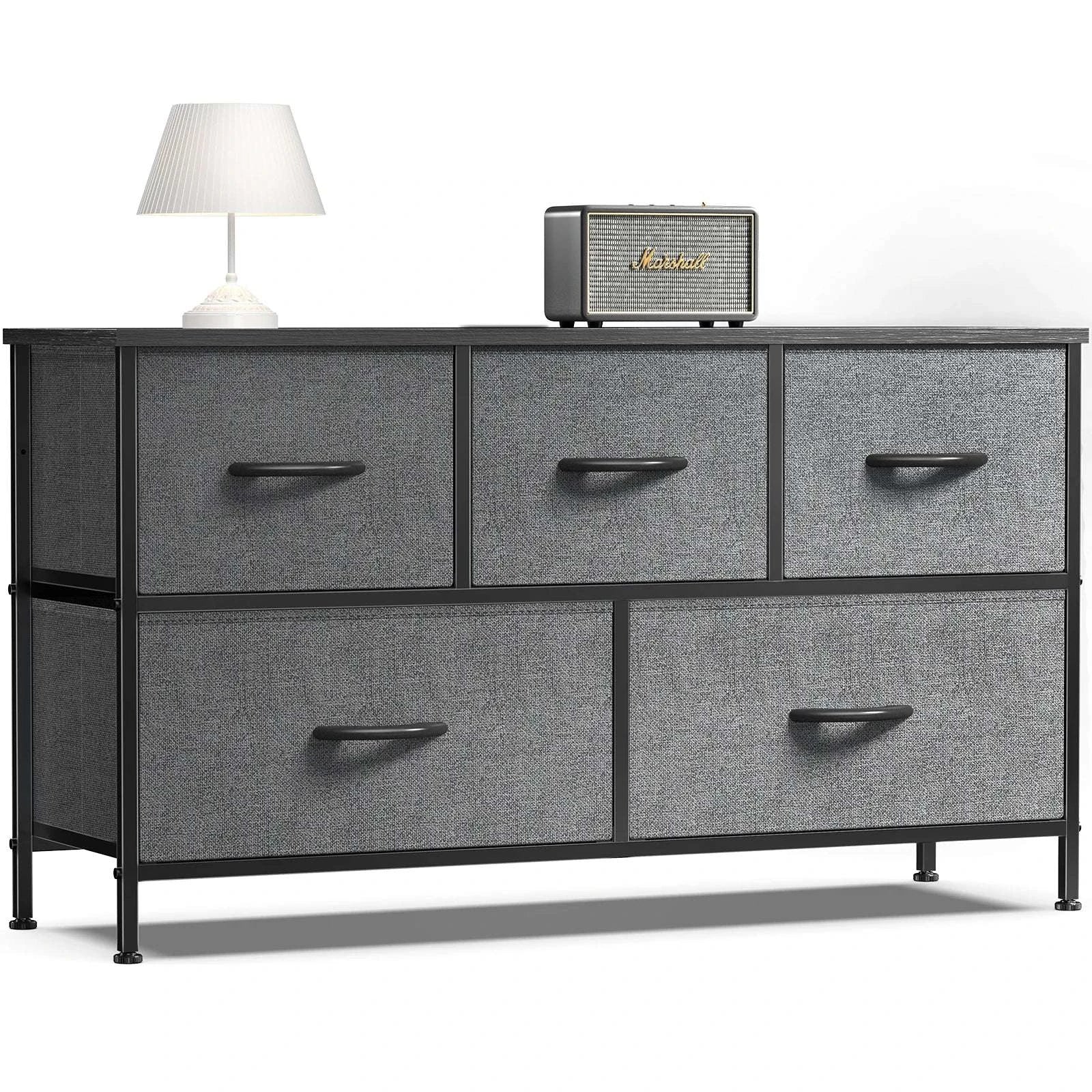 5-Drawer Fabric Dresser with Metal Frame Storage Cabinet-Ivory / GERMANY