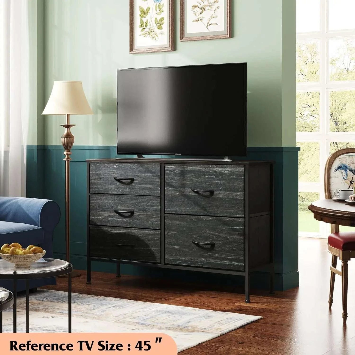5-Drawer Fabric Dresser with Metal Frame Storage Organizer-Grey / United States