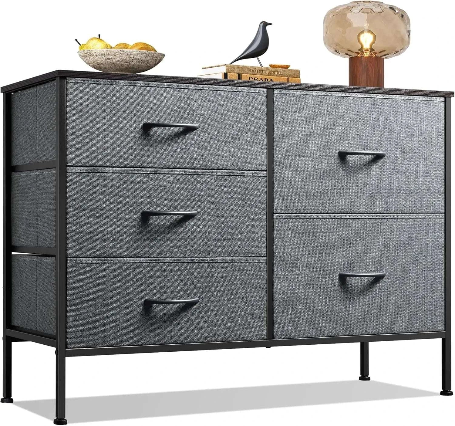 5-Drawer Fabric Dresser with Metal Frame Storage Organizer-Grey / United States