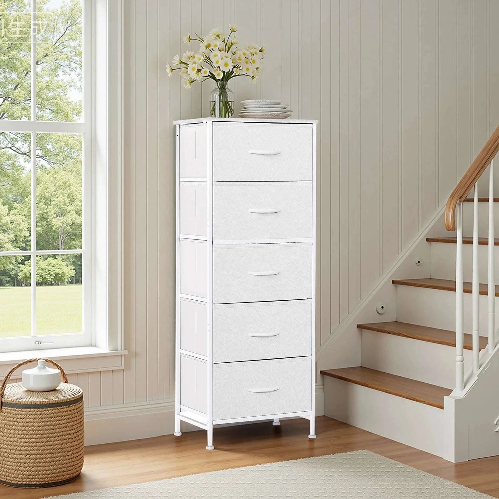 5 Drawer Narrow Dresser with Fabric Bins for Bedroom Storage-black / United States