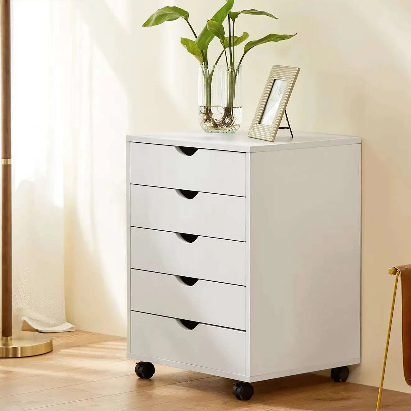 5 Drawer Rolling Nightstand Cabinet with Waterproof Top Surface-black / United States