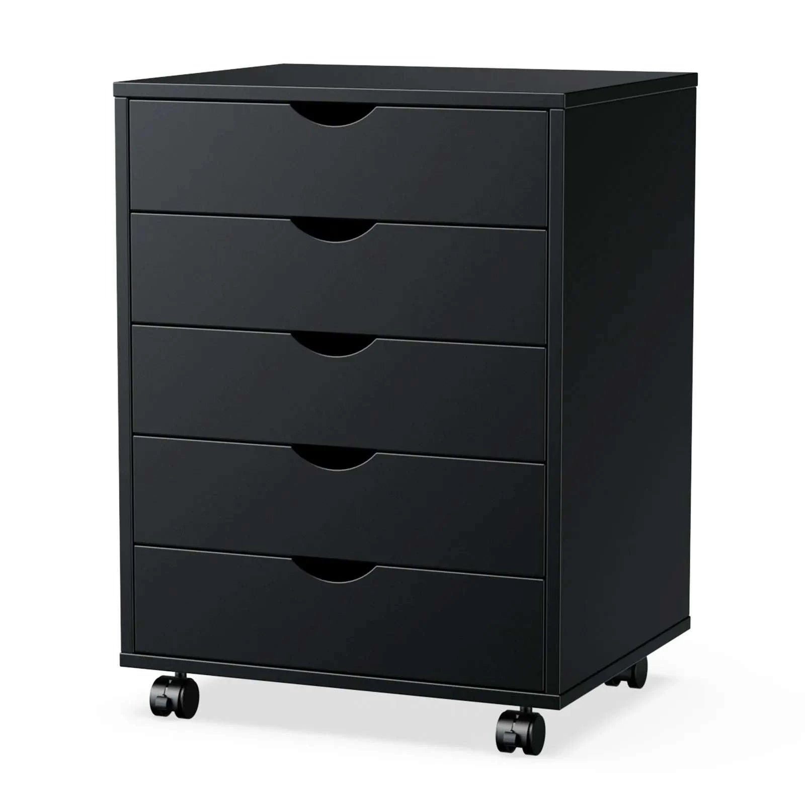 5 Drawer Rolling Nightstand Cabinet with Waterproof Top Surface-black / United States