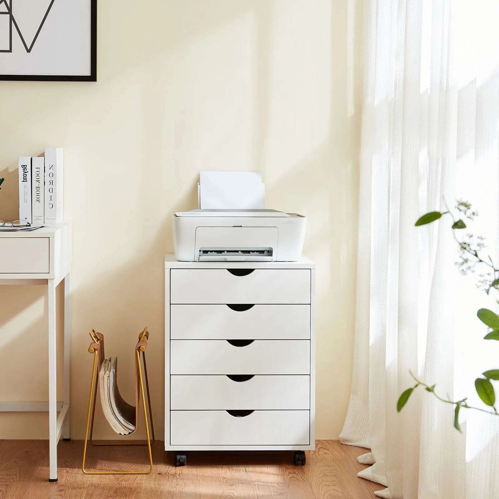 5 Drawer Rolling Nightstand Cabinet with Waterproof Top Surface-black / United States