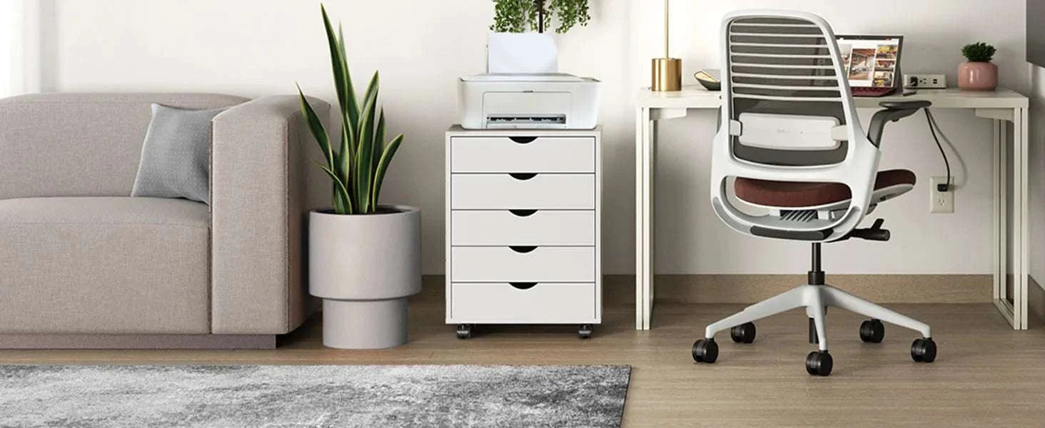 5 Drawer Rolling Nightstand Cabinet with Waterproof Top Surface-black / United States