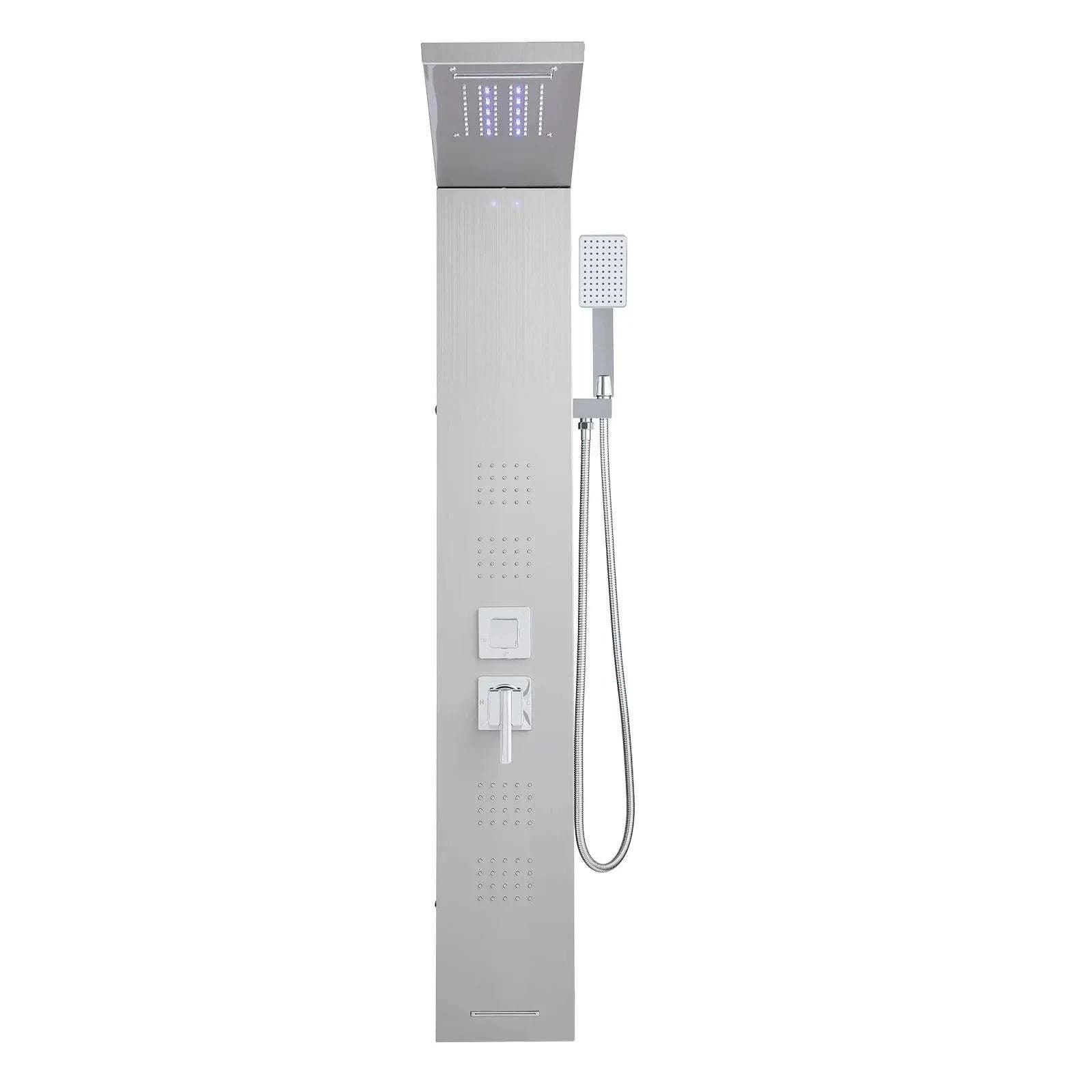 5 Function LED Shower Panel Tower with Waterfall Head Stainless Steel-5Outlet / United States