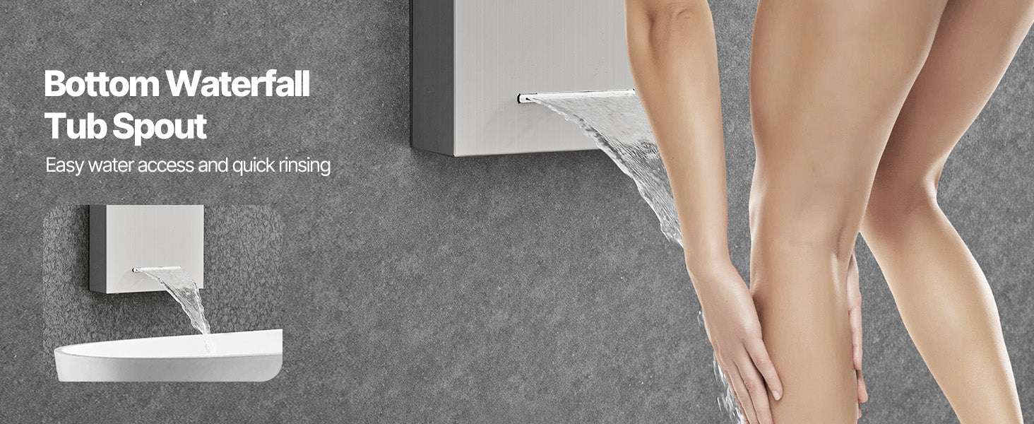 5 Function LED Shower Panel Tower with Waterfall Head Stainless Steel-5Outlet / United States