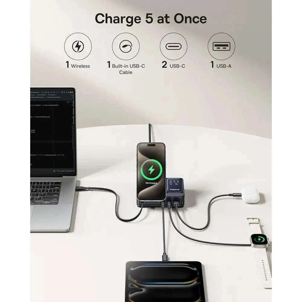 5-in-1 140W Charging Station with Qi2 Magnetic Wireless & Retractable Cable-United States