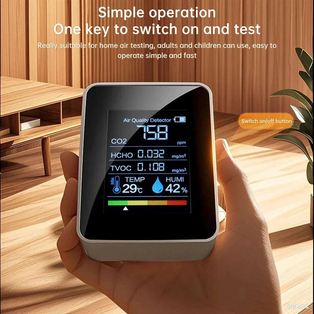 5-in-1 Air Quality Monitor with CO₂, TVOC & Formaldehyde Detection-black / China Mainland