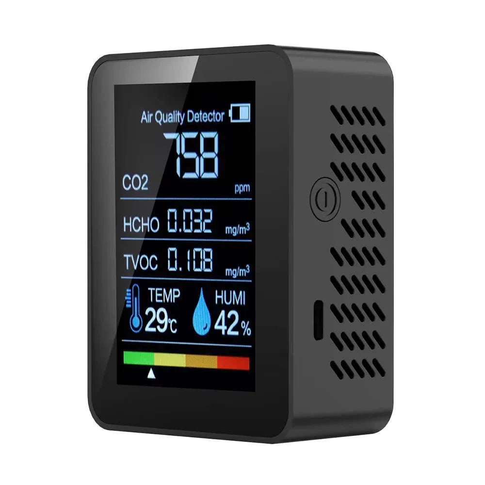 5-in-1 Air Quality Monitor with CO₂, TVOC & Formaldehyde Detection-black / China Mainland