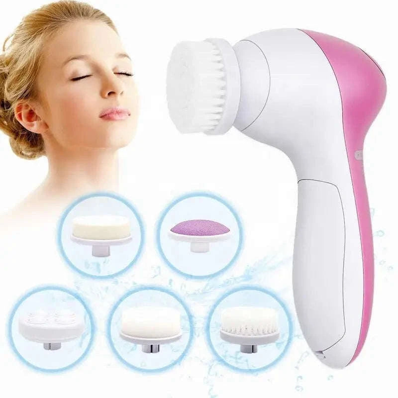 5-in-1 Electric Facial Cleansing Brush for Deep Clean & Blackhead Removal-United States / Pink