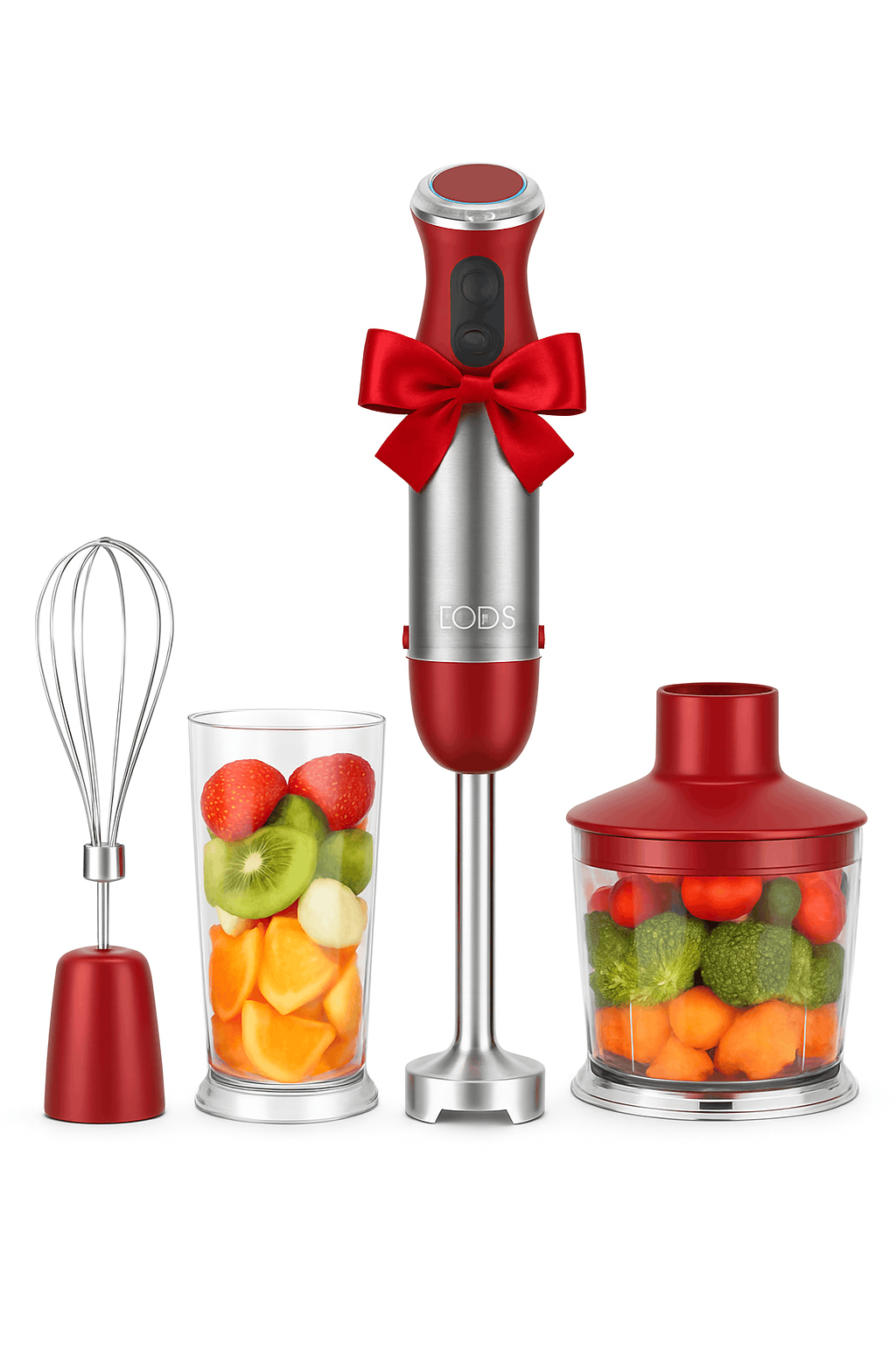 5-in-1 Hand Immersion Blender, 1000W 12 Speed Handheld Blender, Copper Motor Stainless Steel Blade Stick Blender,600ml Mixing Beaker,500ml Food Processor, Whisk, Milk Frother, BPA-Free, Red-Red / United States