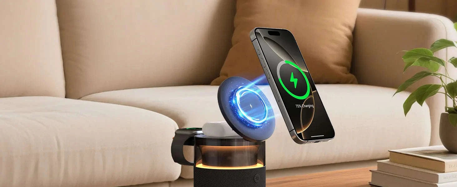 5‑in‑1 Magnetic Wireless Charging Station with Bluetooth Speaker and Night Light-black