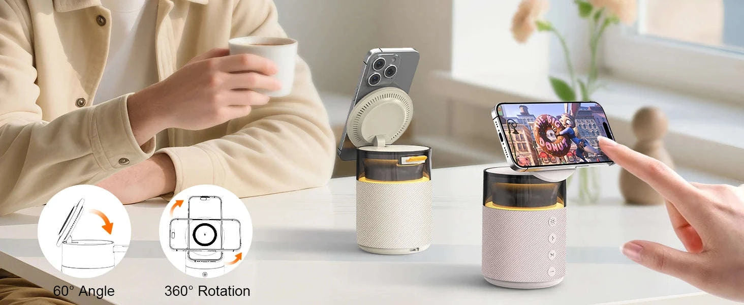 5‑in‑1 Magnetic Wireless Charging Station with Bluetooth Speaker and Night Light-black