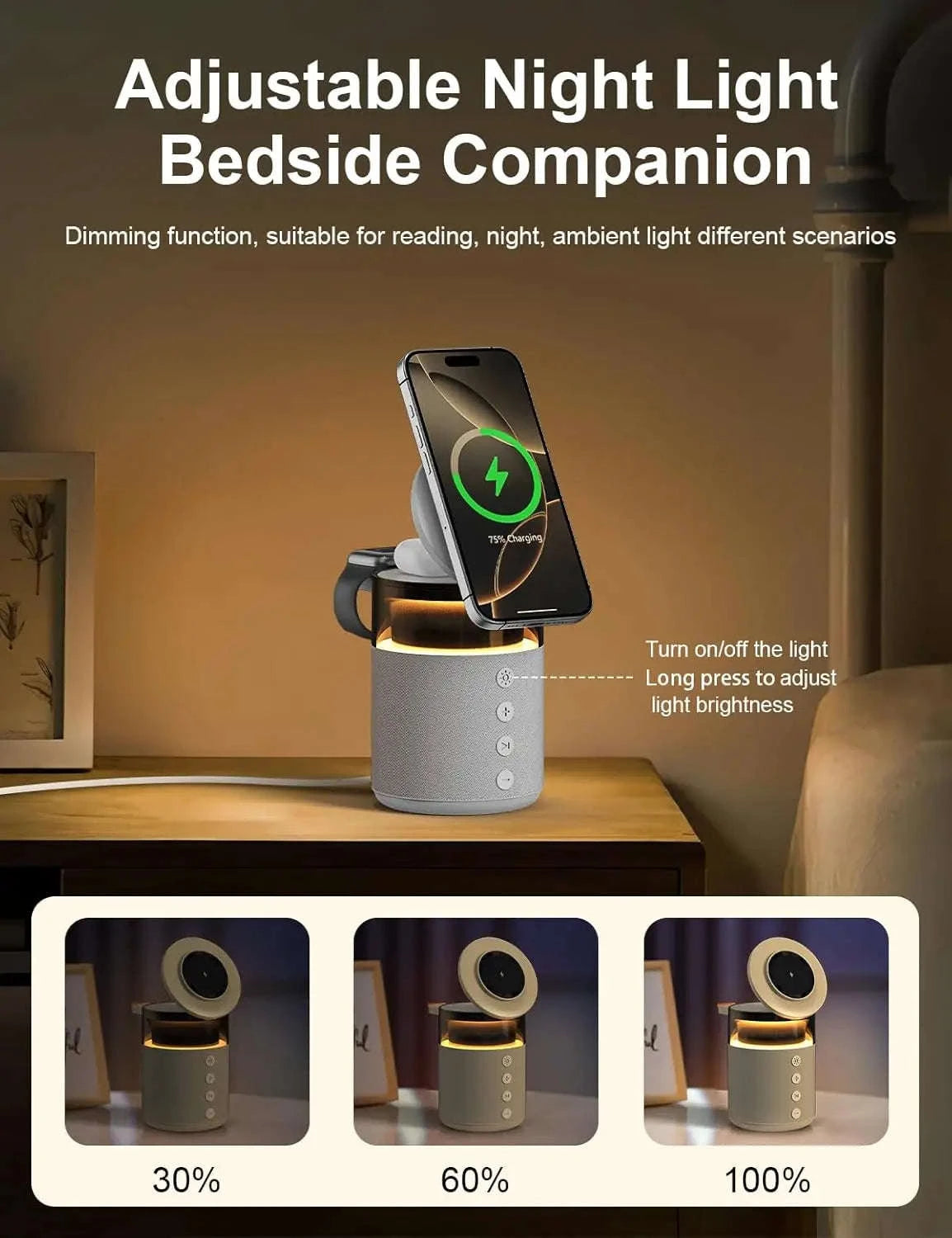 5‑in‑1 Magnetic Wireless Charging Station with Bluetooth Speaker and Night Light-black