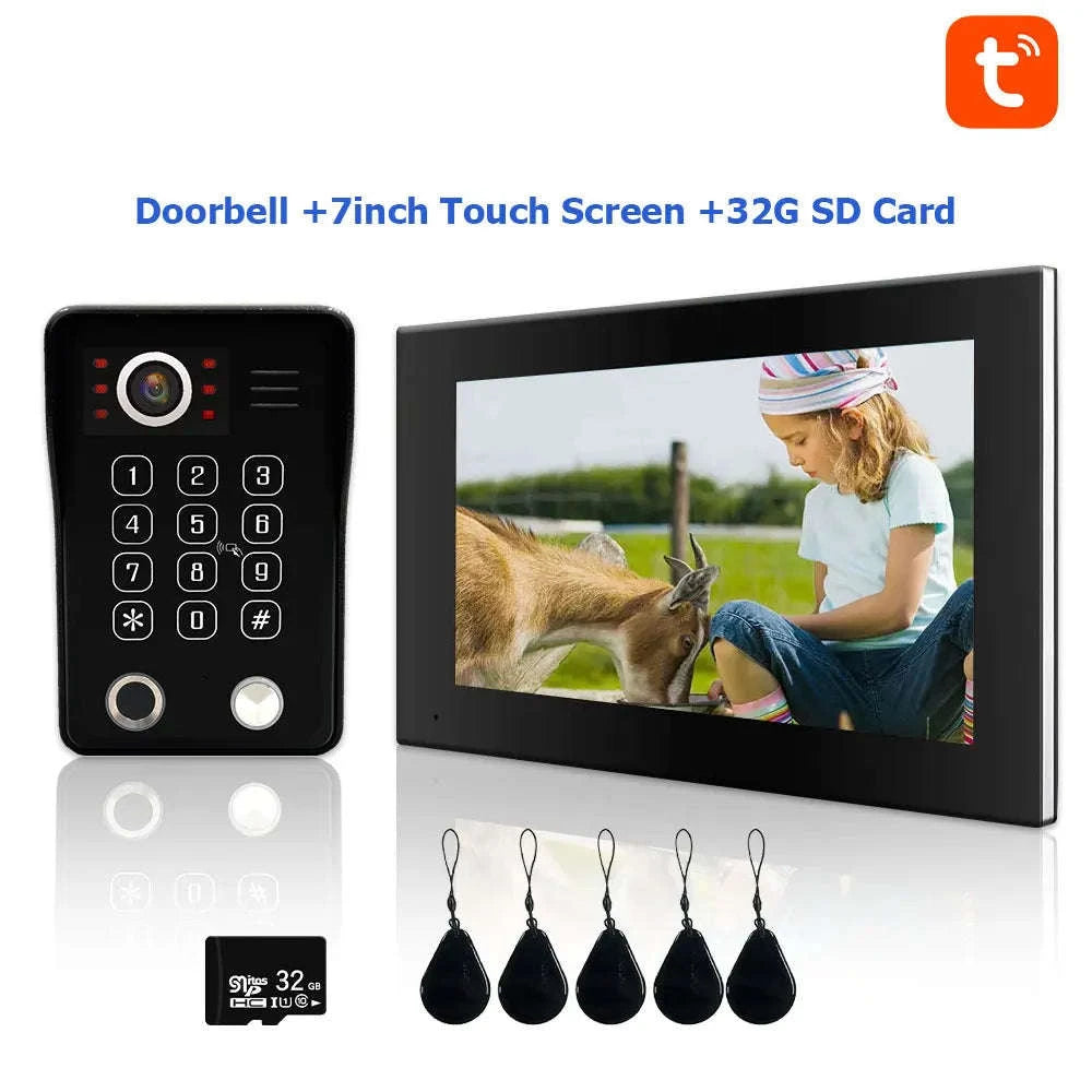 5‑in‑1 Smart Fingerprint Doorbell Video Intercom System-W1D-1M7inchW-32G