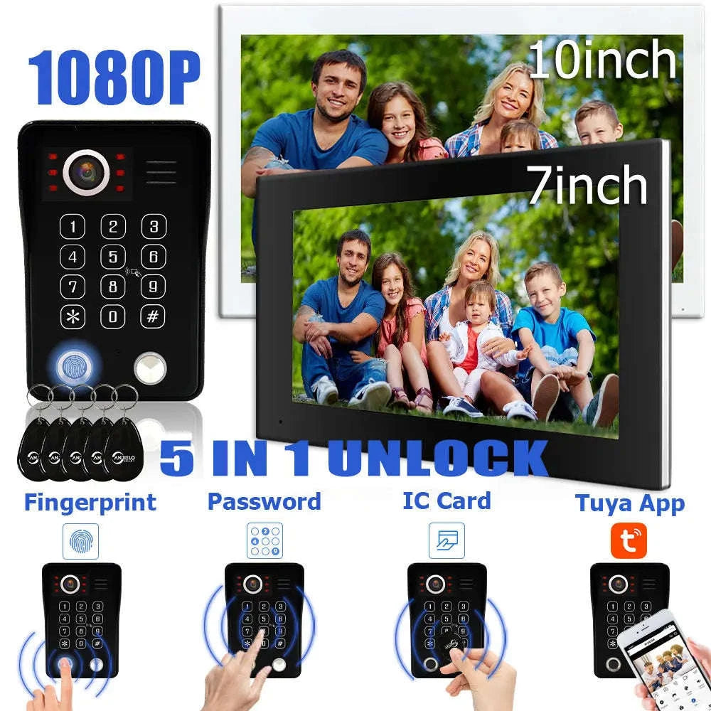 5‑in‑1 Smart Fingerprint Doorbell Video Intercom System-W1D-1M7inchW-32G