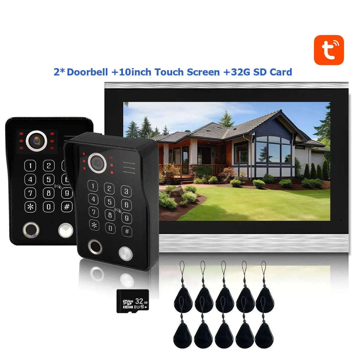 5‑in‑1 Smart Fingerprint Doorbell Video Intercom System-W1D-1M7inchW-32G
