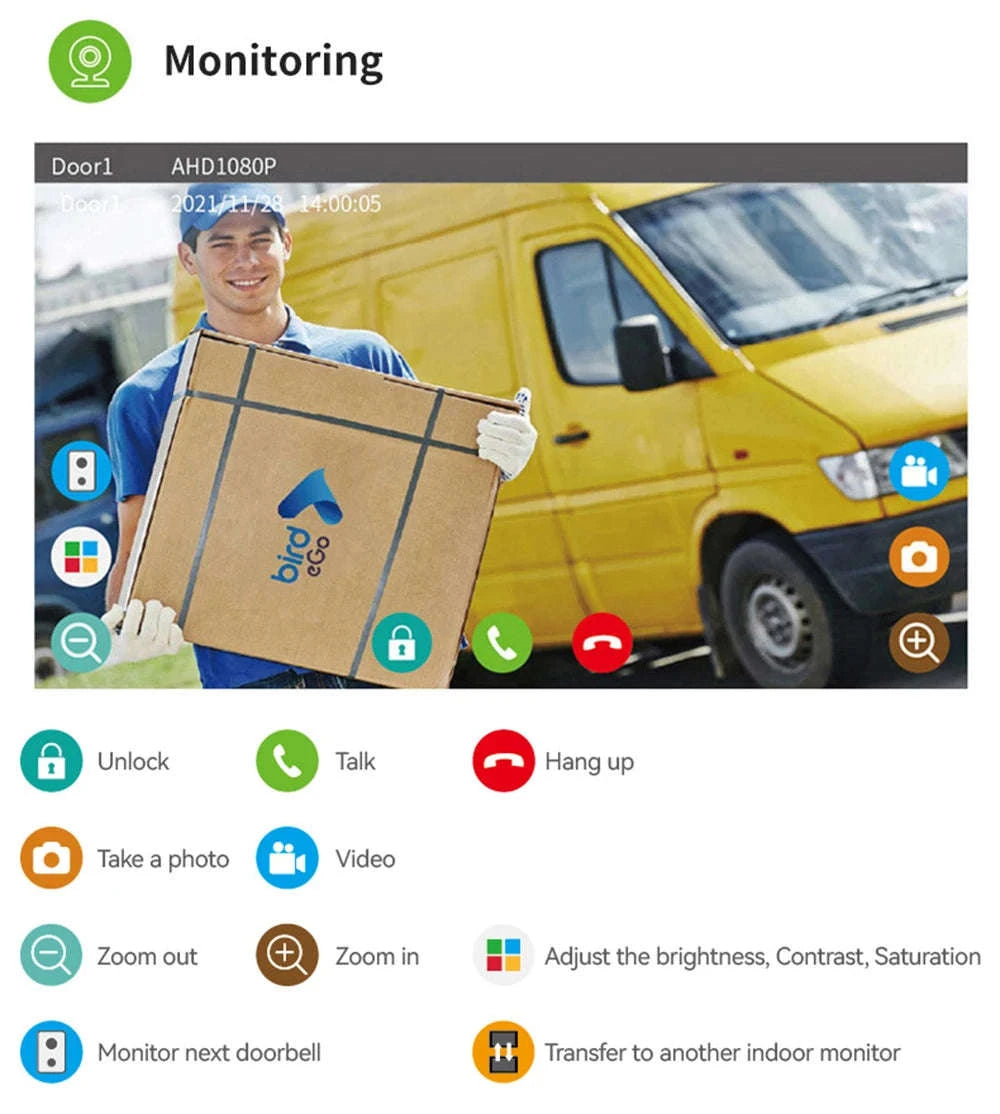 5‑in‑1 Smart Fingerprint Doorbell Video Intercom System-W1D-1M7inchW-32G