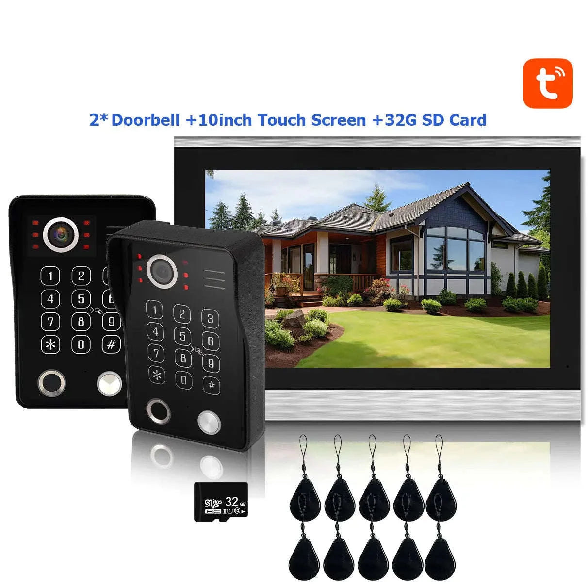 5‑in‑1 Smart Fingerprint Doorbell Video Intercom System-W1D-1M7inchW-32G