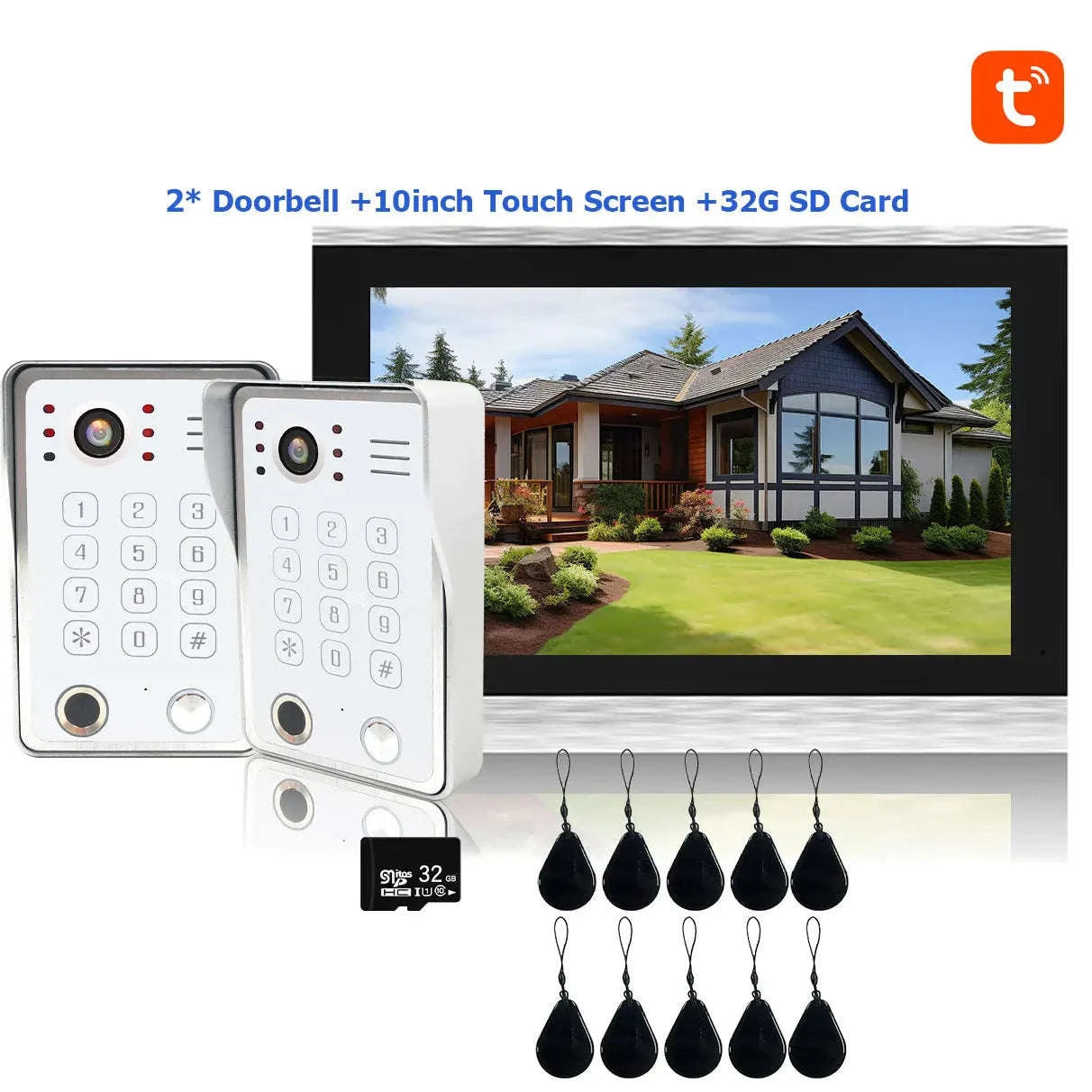 5‑in‑1 Smart Fingerprint Doorbell Video Intercom System-W1D-1M7inchW-32G