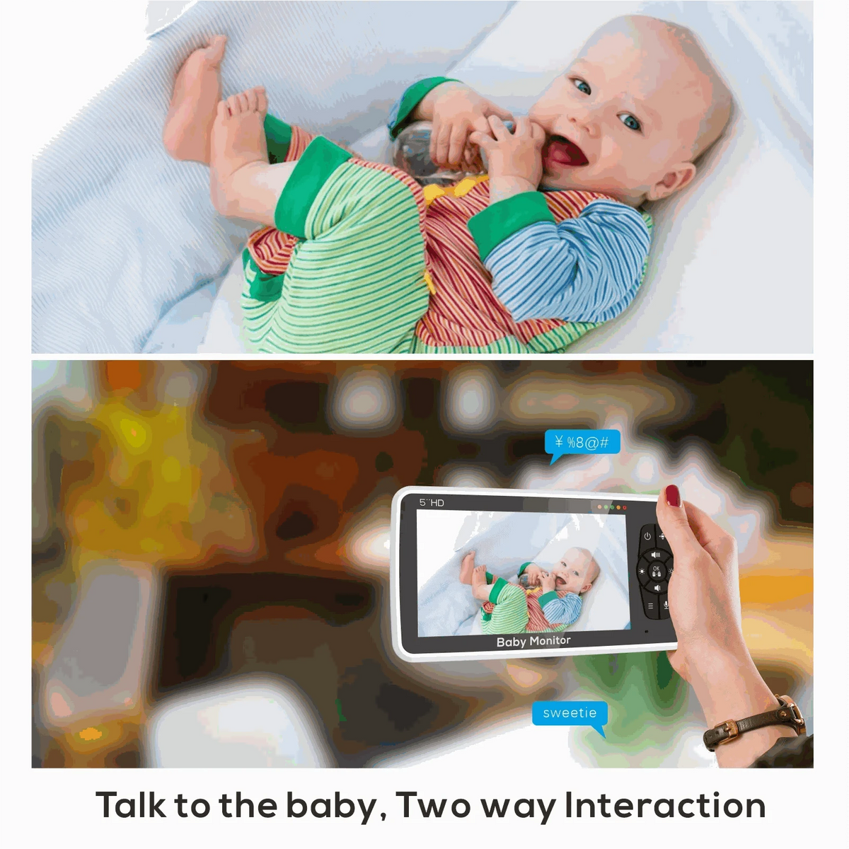 5 Inch HD Video Baby Monitor with 4X Zoom and Night Vision-UK Plug