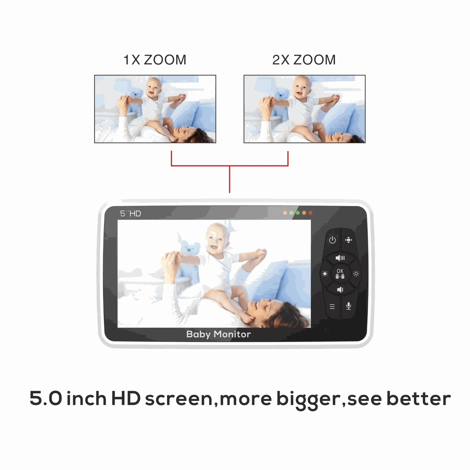 5 Inch HD Video Baby Monitor with 4X Zoom-UK Plug