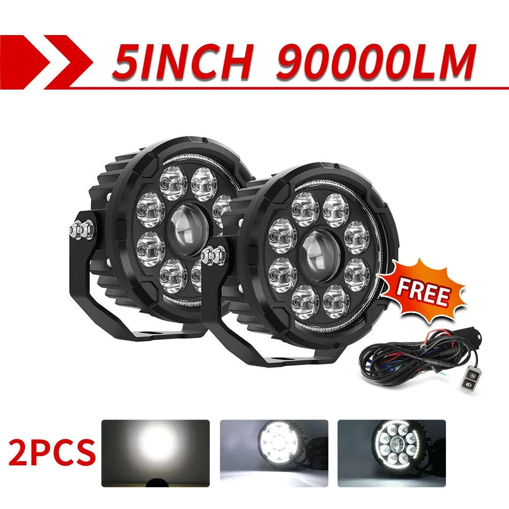 5-Inch LED Driving Work Lights 12V-24V Pair-2PC Light with Wire