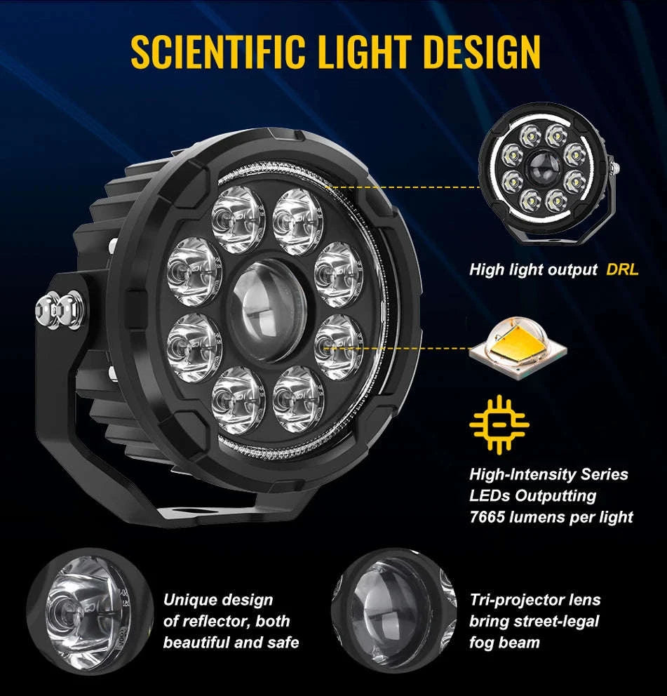 5-Inch LED Driving Work Lights 12V-24V Pair-2PC Light with Wire