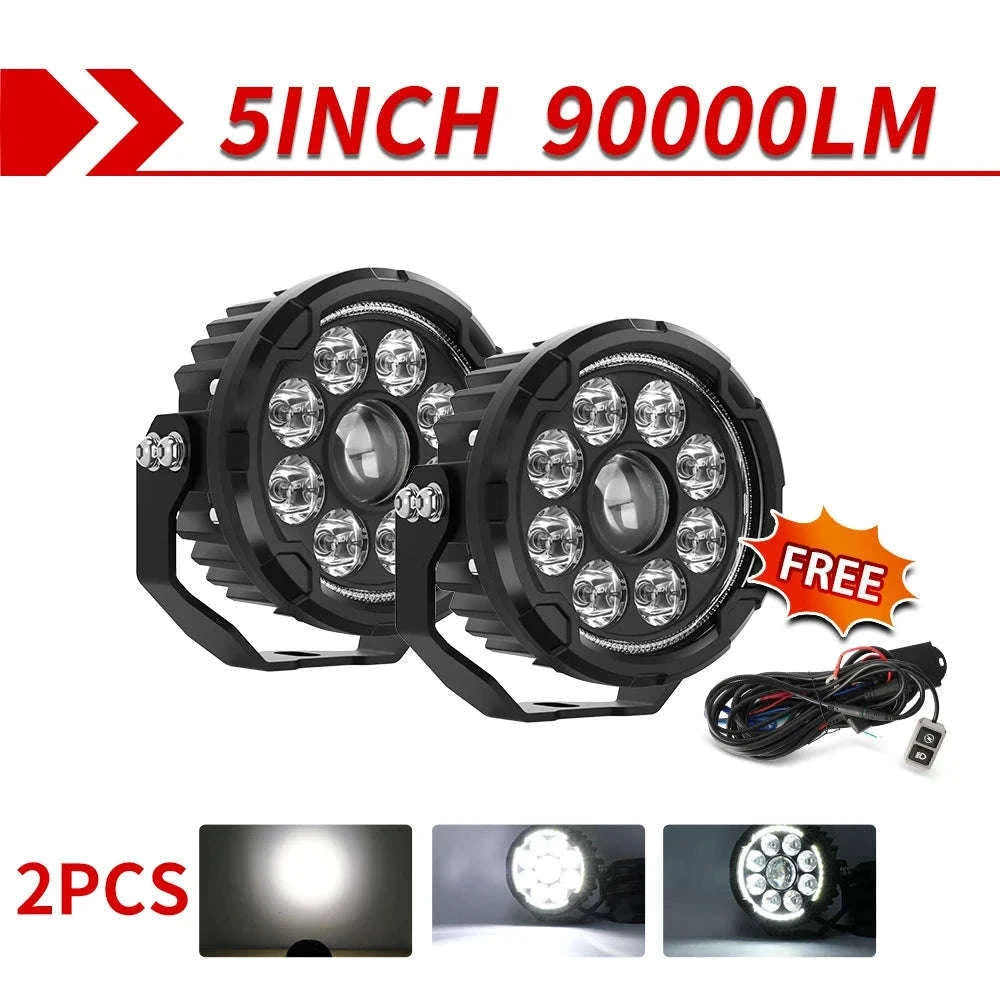 5-Inch LED Driving Work Lights 12V-24V Pair-2PC Light with Wire