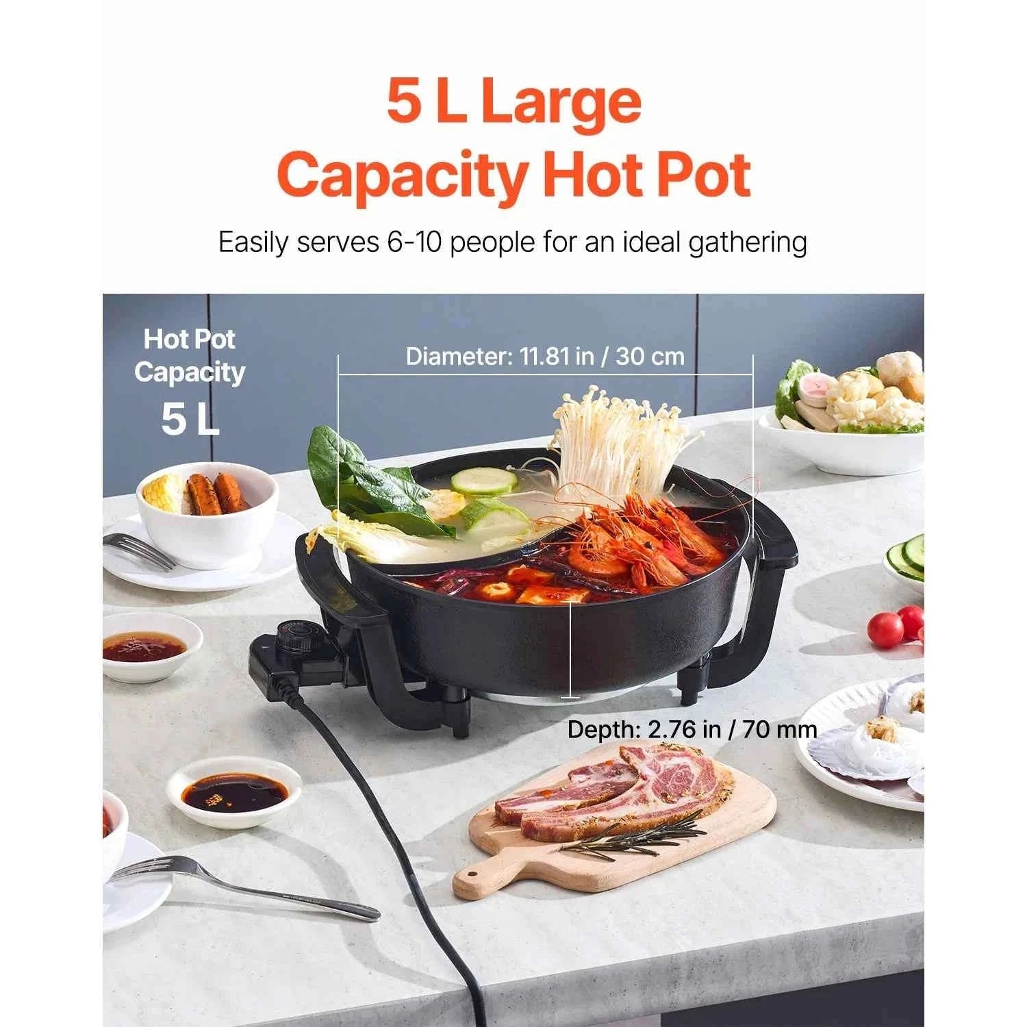 5 L Dual-Flavor Electric Hot Pot with Divider and Glass Lid-5L / United States