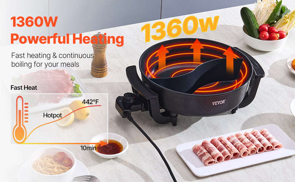 5 L Dual-Flavor Electric Hot Pot with Divider and Glass Lid-5L / United States