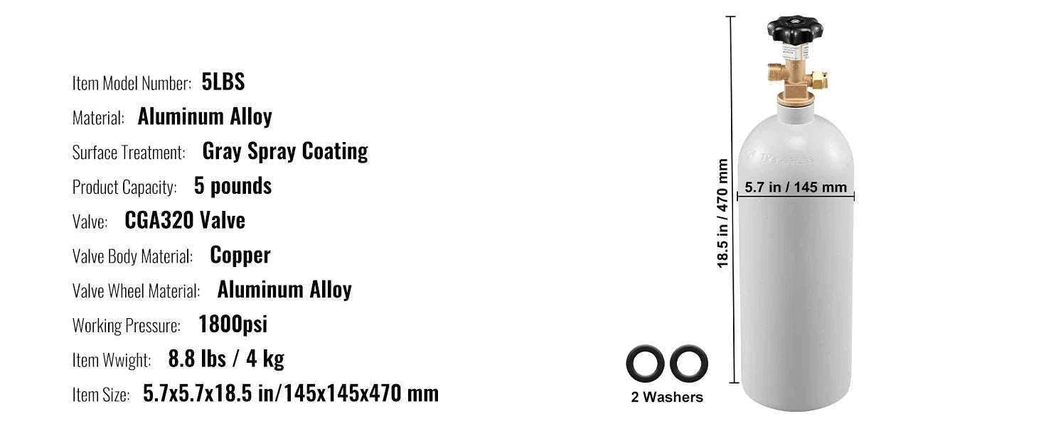 5 lb Aluminum CO2 Tank with CGA320 Valve-United States