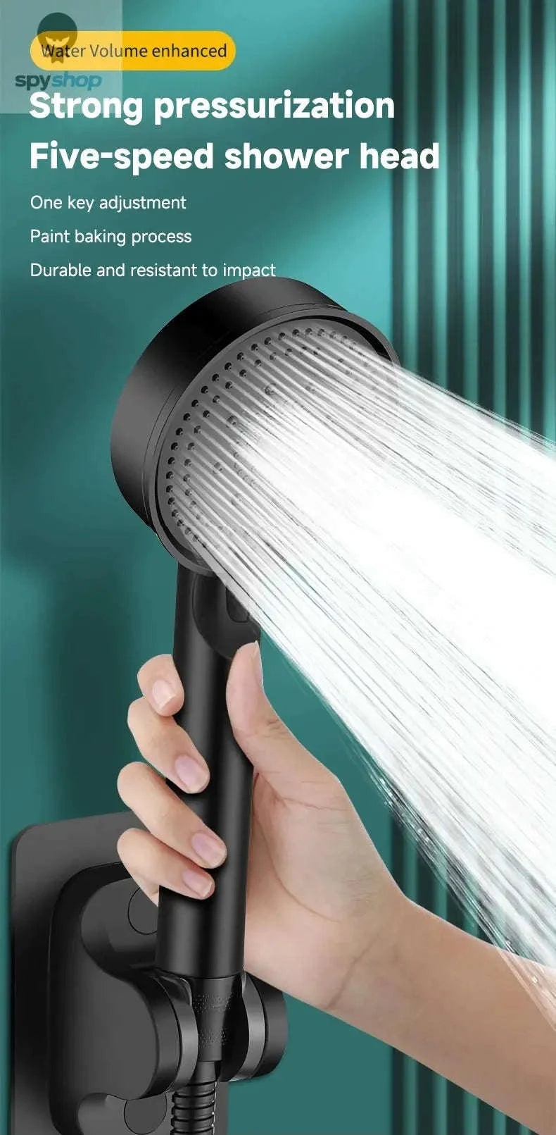 5-Mode Pressure Boost Shower Head – Adjustable Massage Spray-black / 3.54in