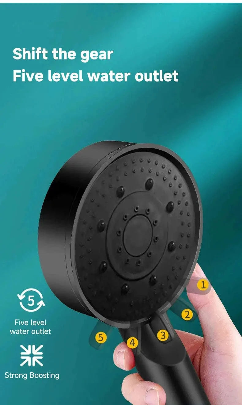 5-Mode Pressure Boost Shower Head – Adjustable Massage Spray-black / 3.54in