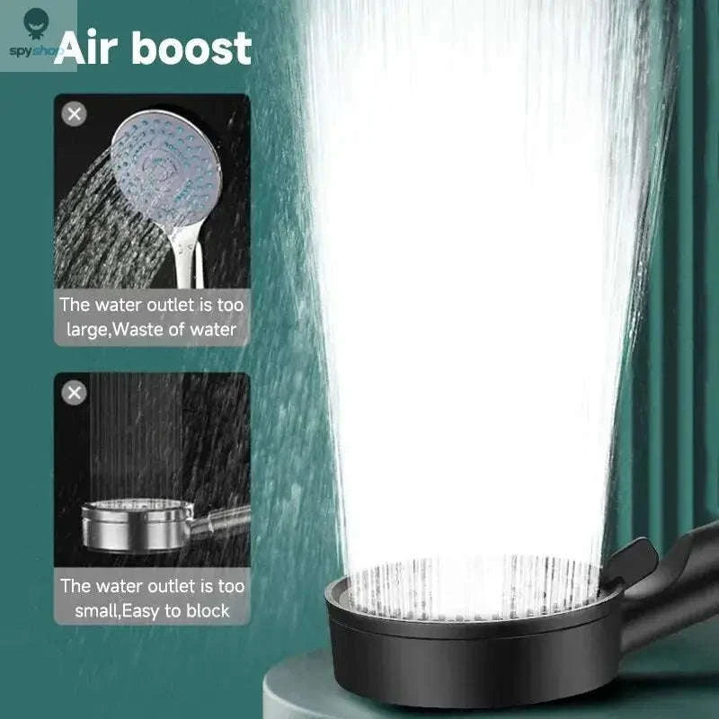 5-Mode Pressure Boost Shower Head – Adjustable Massage Spray-black / 3.54in
