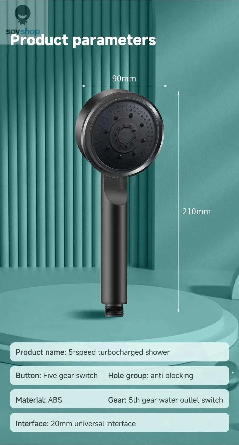 5-Mode Pressure Boost Shower Head – Adjustable Massage Spray-black / 3.54in