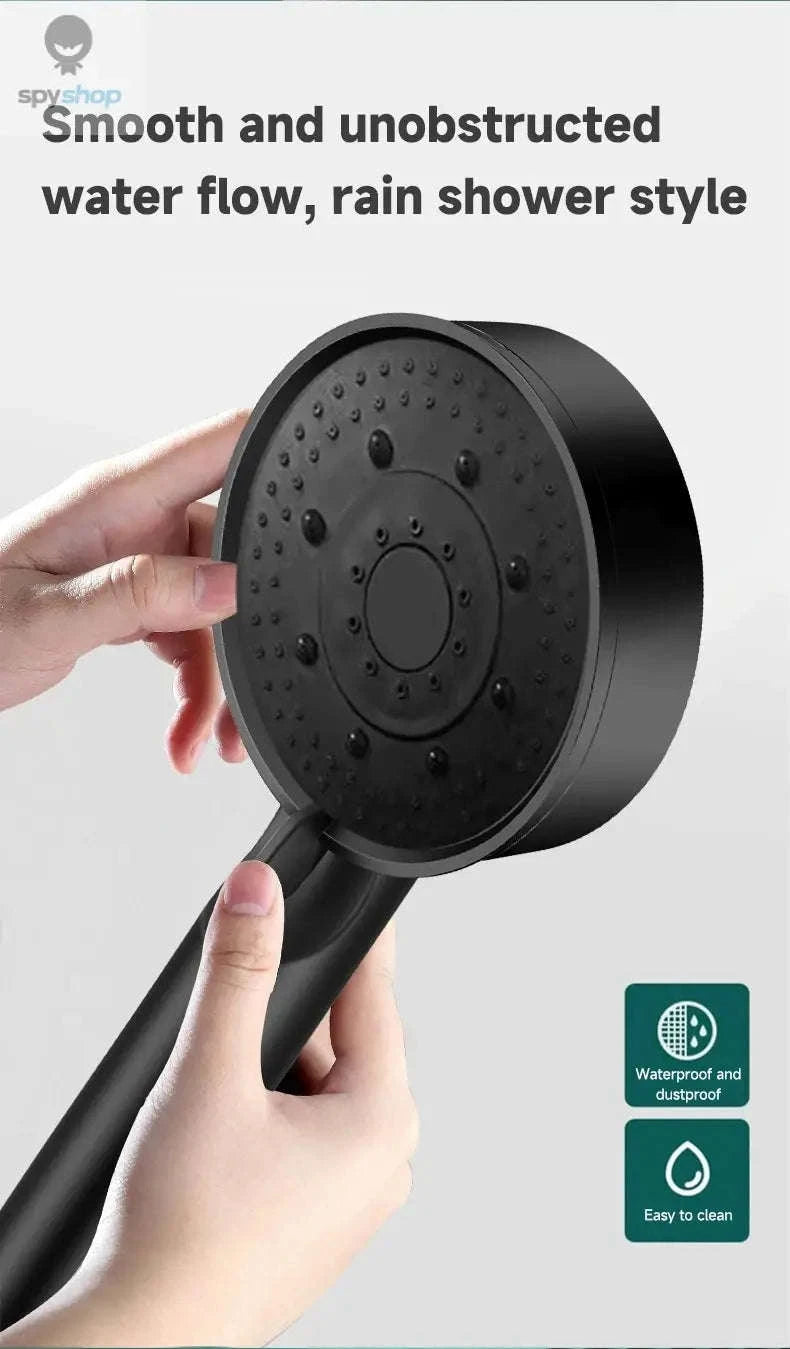 5-Mode Pressure Boost Shower Head – Adjustable Massage Spray-black / 3.54in
