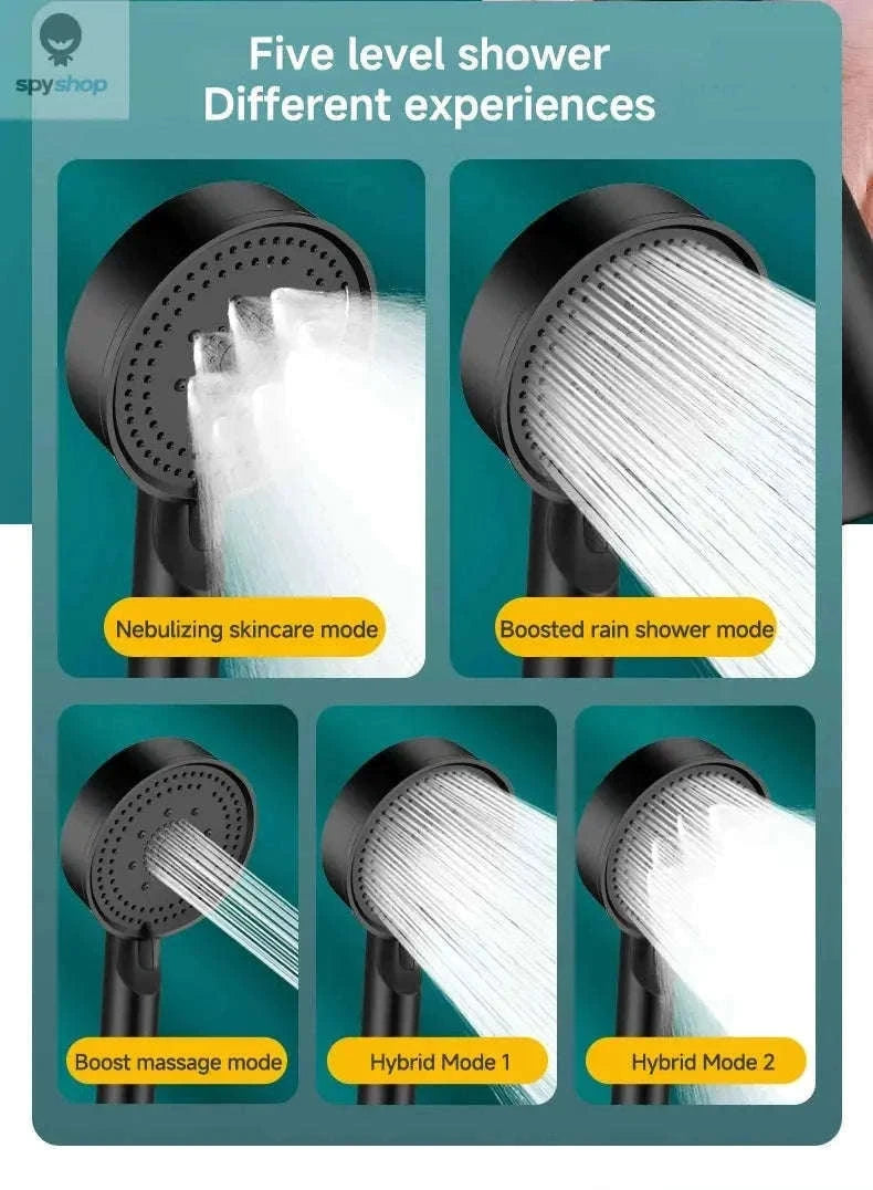 5-Mode Pressure Boost Shower Head with Massage Spray-black / 3.54in