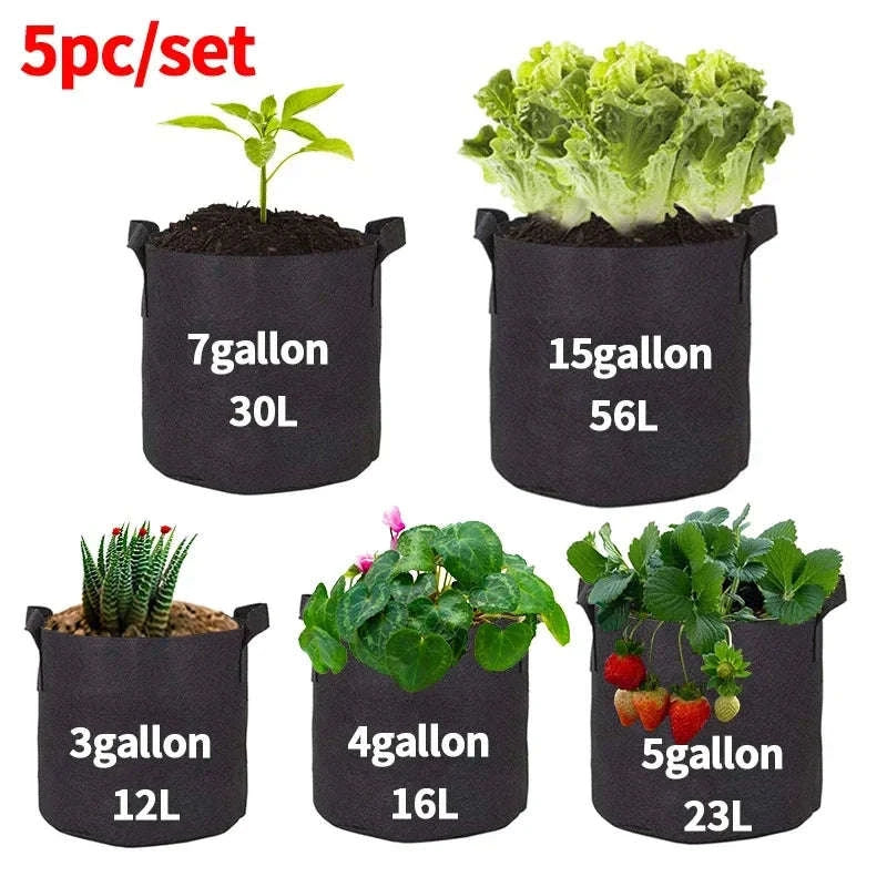 5-Pack Fabric Grow Bags for Vegetables, Flowers & Herbs-30Gallons 60x40cm