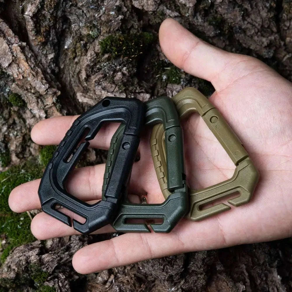 5-Pack Tactical Plastic Carabiner Clips for Molle Gear and Backpacks-Khaki